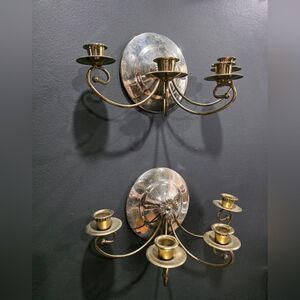 Vintage Gold Silver Tone Metal Taper candlestick holder Set Of 2 Wall Sconce